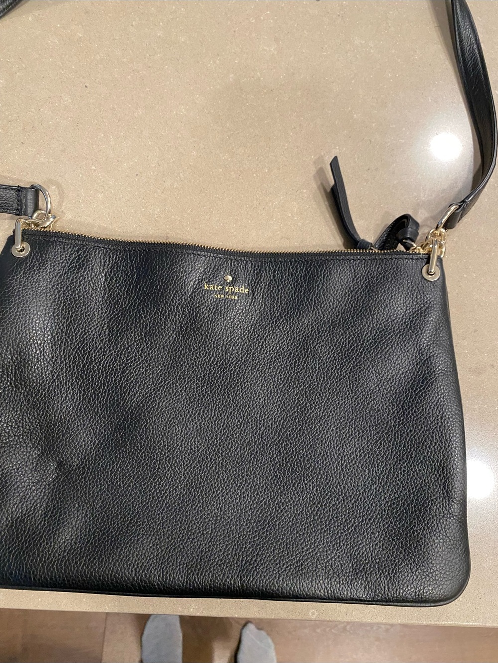kate spade Black Pebbled Leather Crossbody with Gold Hardware